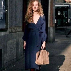 Sezane Lora Wrap Midi Dress in Marine Mat Blue 36 4, but fits more like a size 6
